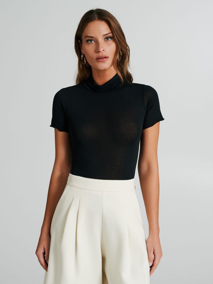 Cashmere-blend short-sleeved turtleneck top  Rinascimento
