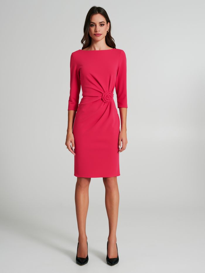 Scuba crepe sheath dress with rose  Rinascimento