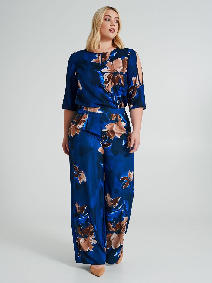 Pantaloni Curvy a palazzo con fantasia floreale   Rinascimento