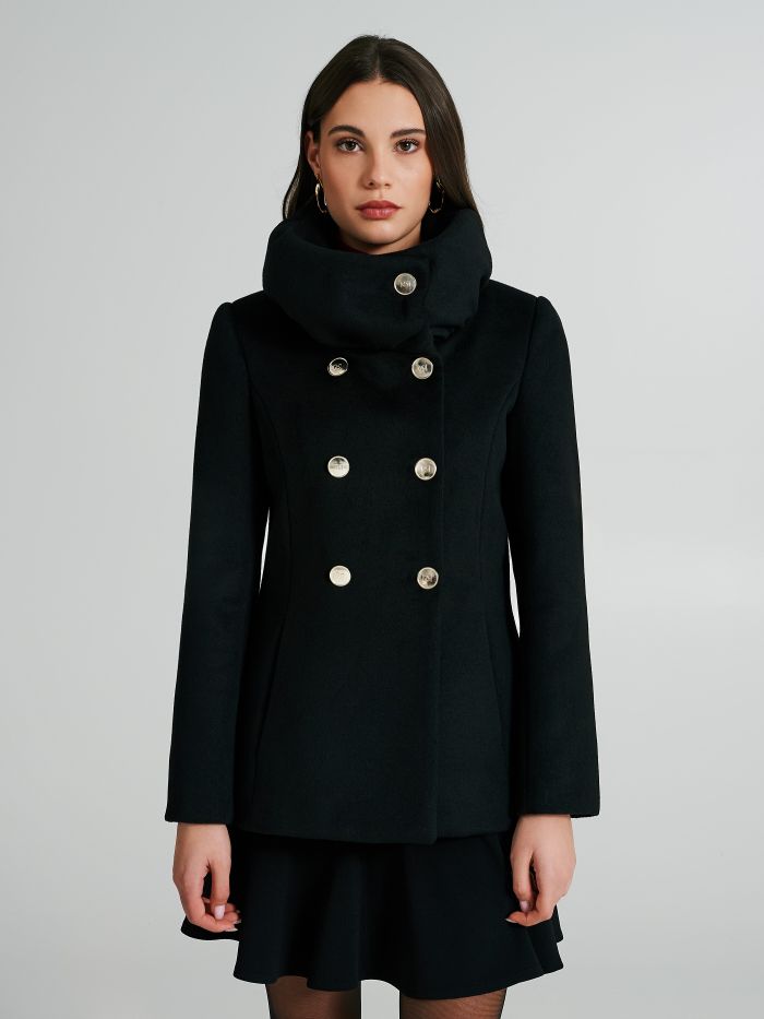 High collar double best sale breasted coat