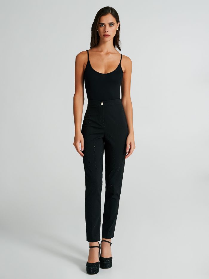 Cigarette trousers with rhinestones