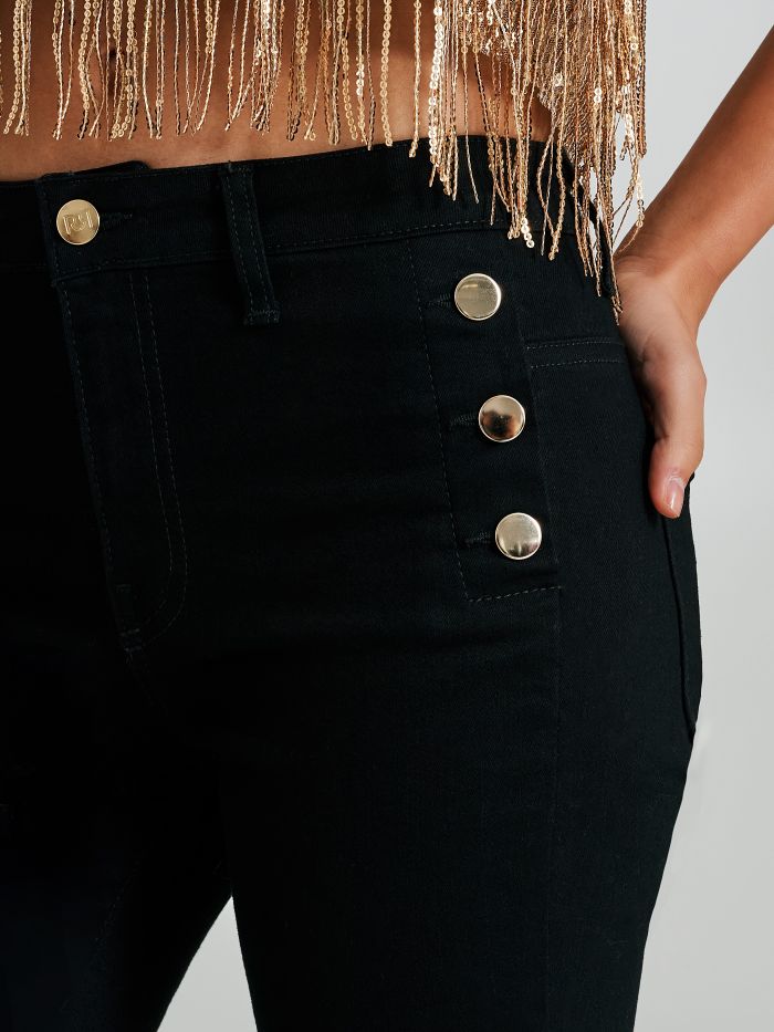 Jeans a zampa 6 bottoni lavaggio nero  Rinascimento