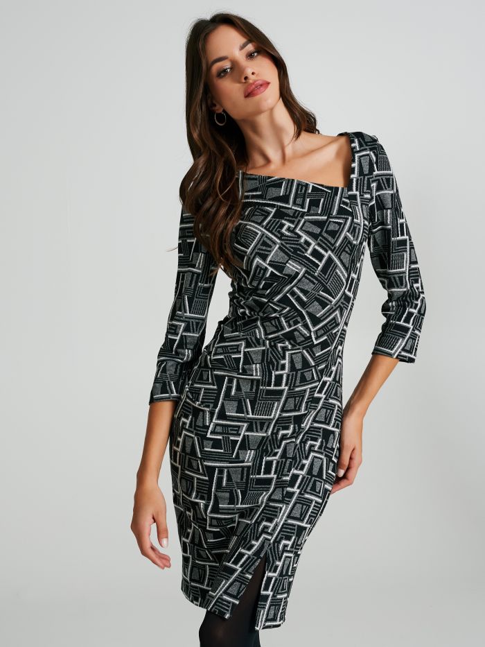 Abito tubino jacquard con scollo asimmetrico