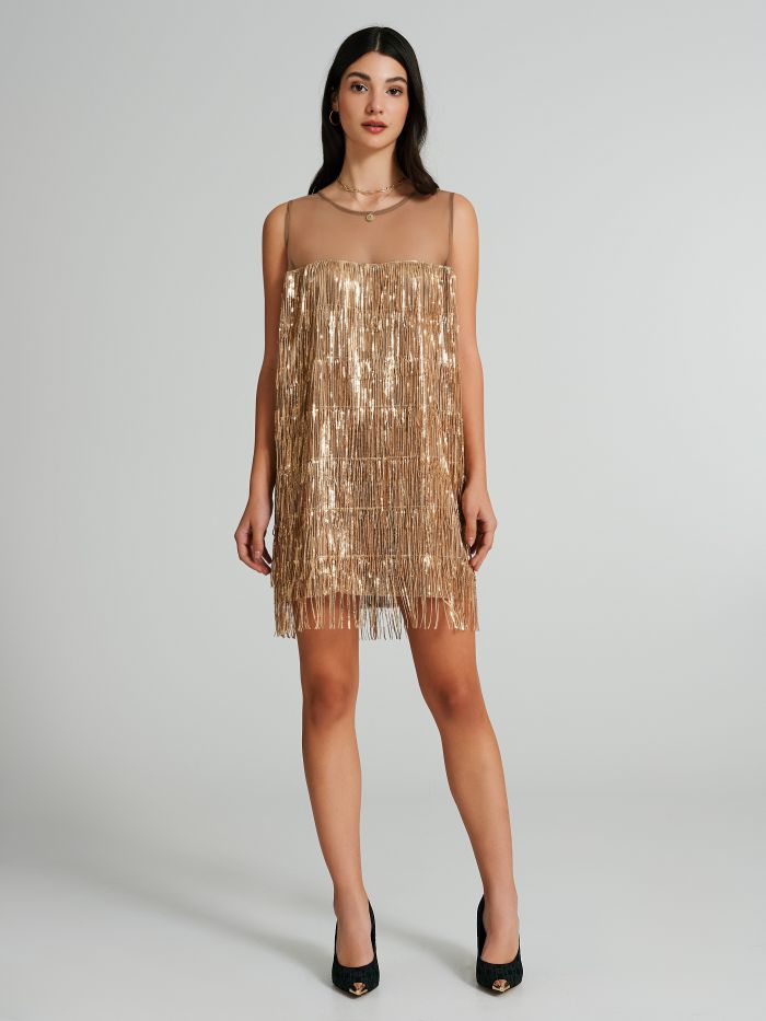 Abito corto con paillettes e frange