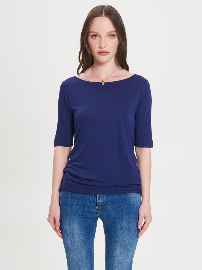 Camiseta slim-fit azul 100 % viscosa ECOVERO®  Rinascimento