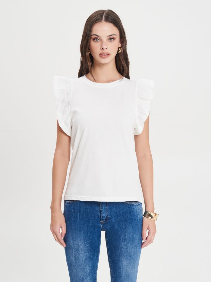 Camiseta de algodón blanca con volantes  Rinascimento