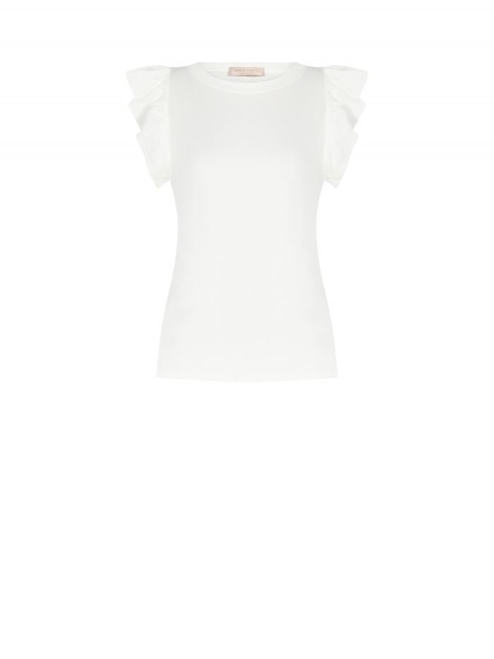 White Cotton T-shirt with Ruffles  Rinascimento