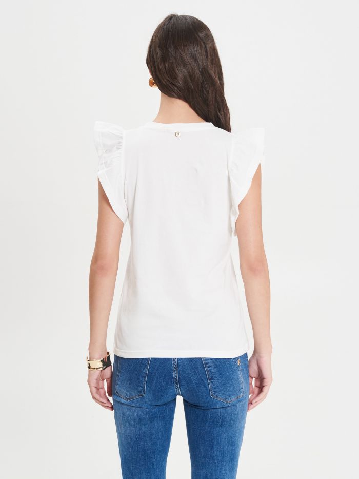White Cotton T-shirt with Ruffles  Rinascimento