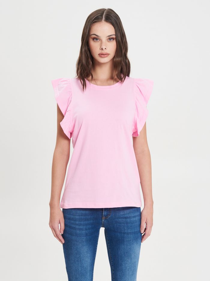 Camiseta de algodón rosa con volantes  Rinascimento
