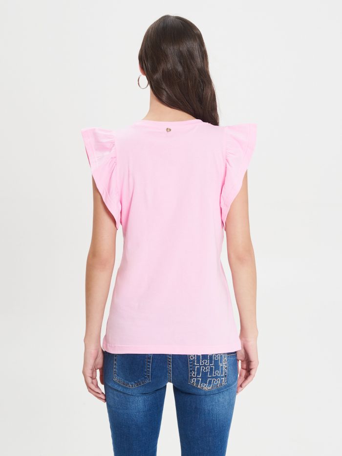 Camiseta de algodón rosa con volantes  Rinascimento