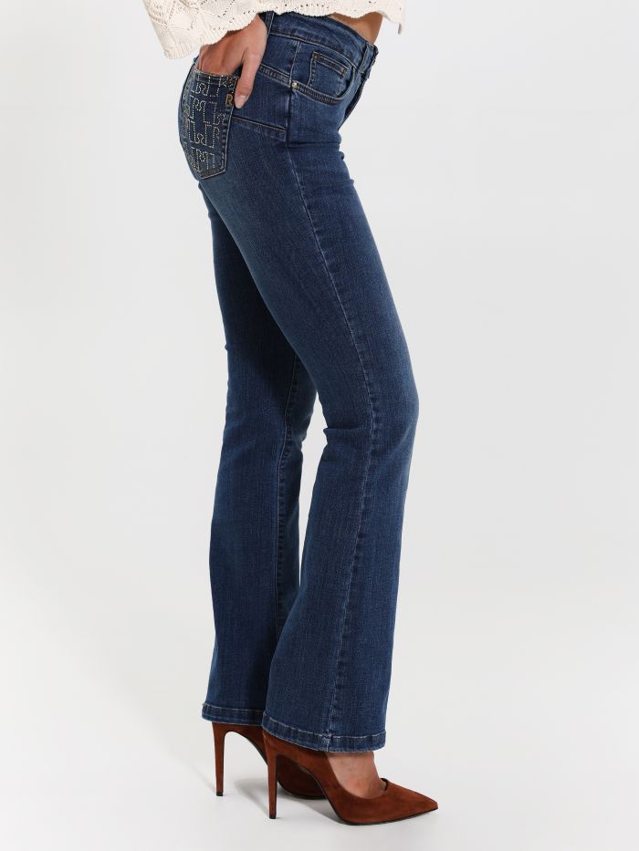 Flared Jeans with Rhinestone Pocket  Rinascimento