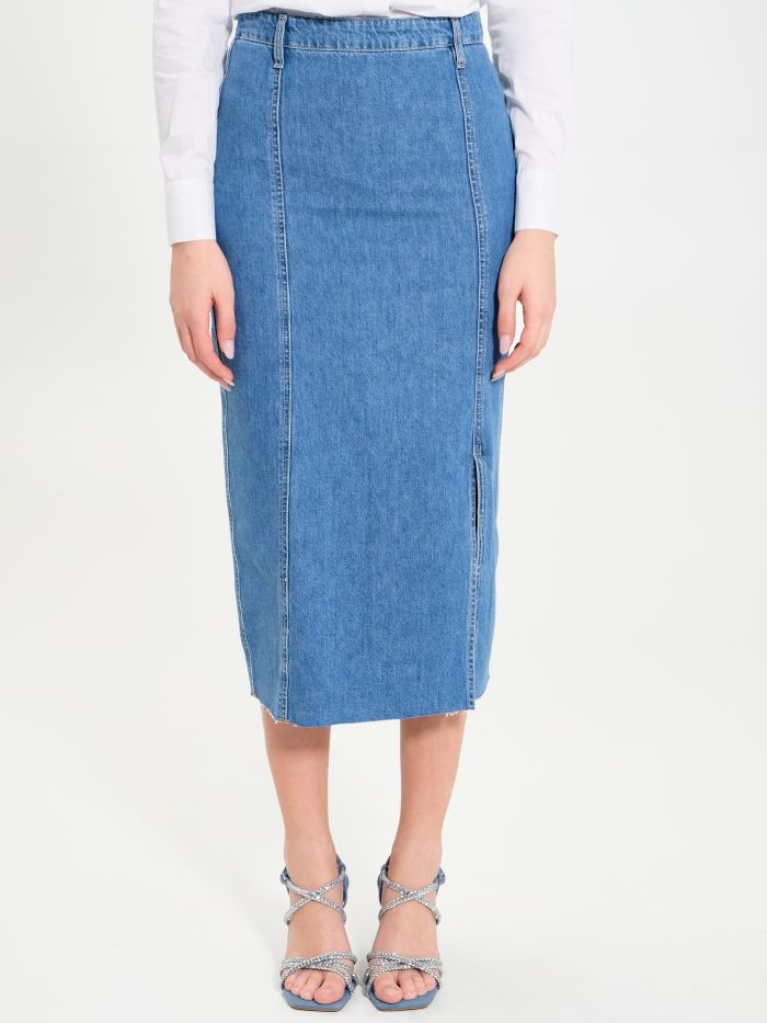 Stretch denim pencil sales skirt side zip