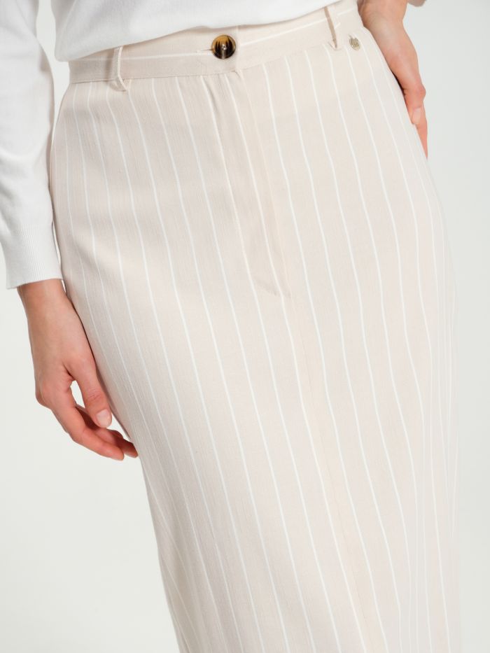 Beige Pinstripe Skirt with Back Slit  Rinascimento