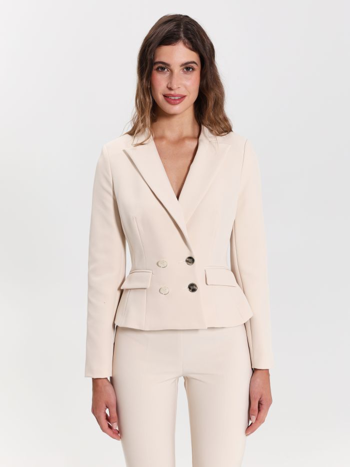 Short Double-breasted Jacket in Technical Fabric   Rinascimento
