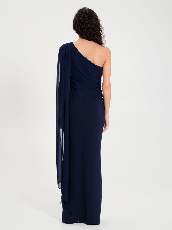 Long One-shoulder Dress with Brooch   Rinascimento