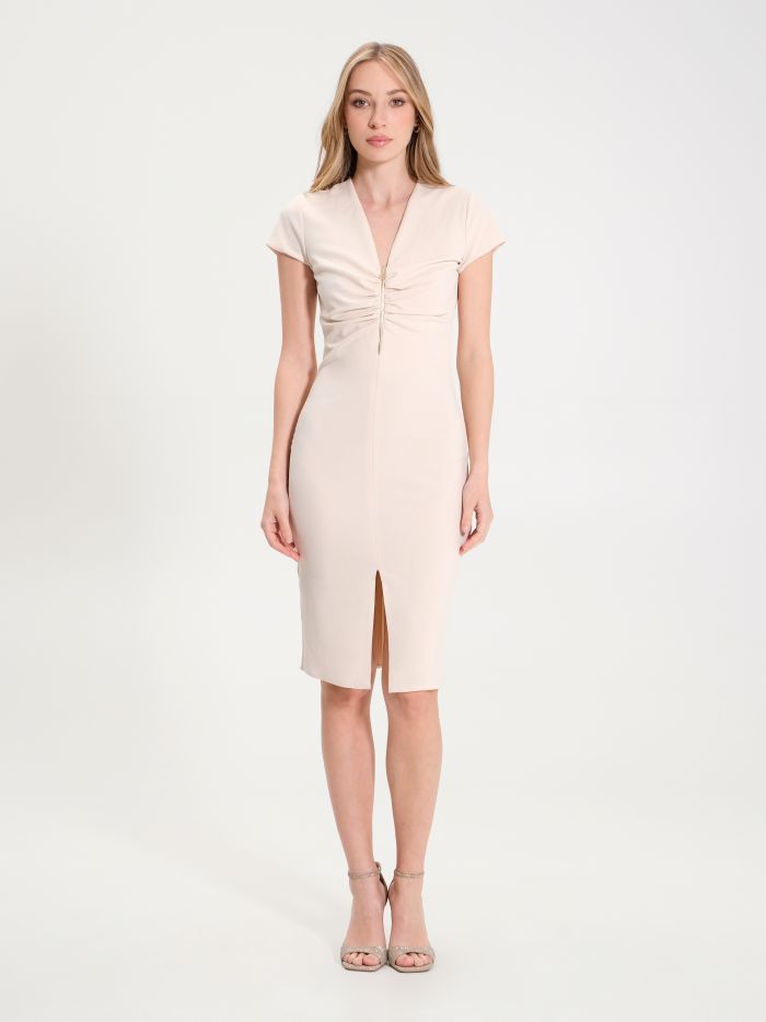 Sheath Dress with Gathered Detail and Zip det_1