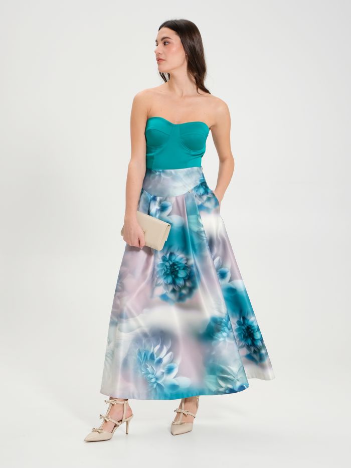 Long Floral Satin Skirt   Rinascimento