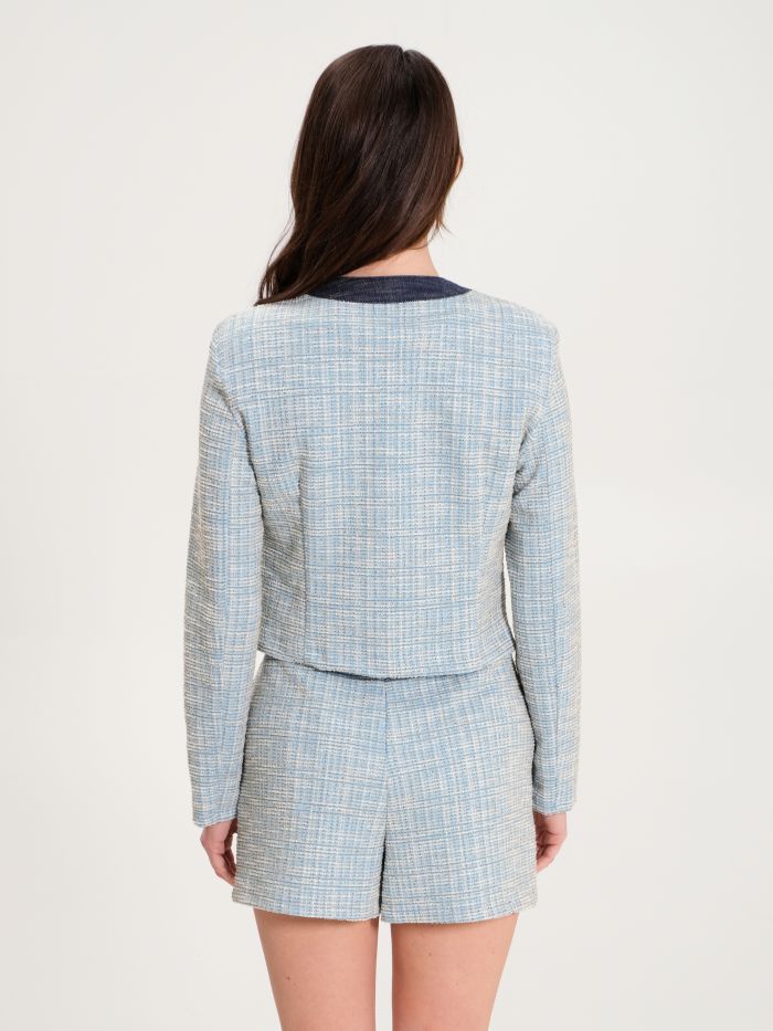 Veste en tweed avec empiècement en denim bleu   Rinascimento