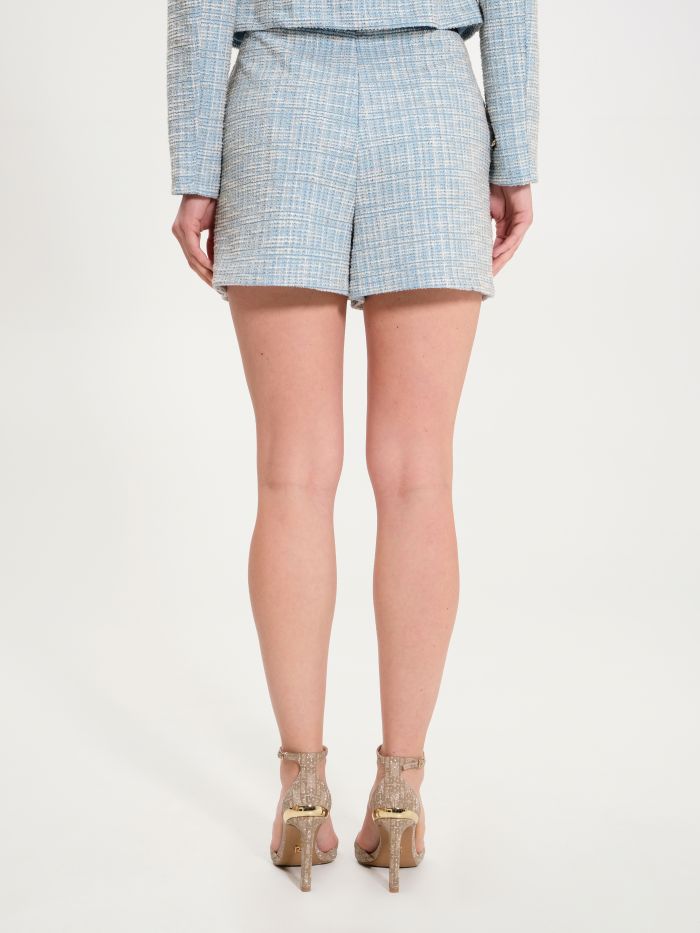 Light Blue Tweed Shorts with Denim Inserts   Rinascimento