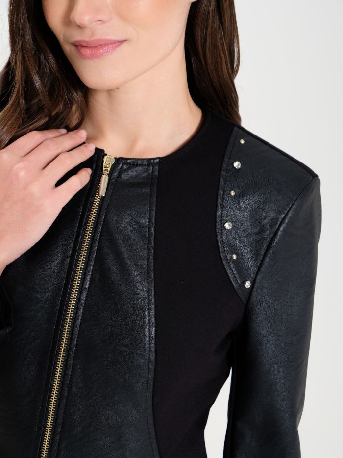 Faux Leather Jacket with Rhinestones  Rinascimento