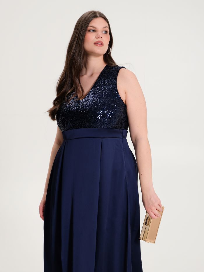 Curvy Long Blue Sequinned Dress  Rinascimento