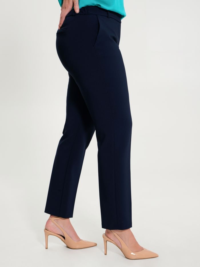 Curvy Navy Blue Trousers with Smock Stitching  Rinascimento