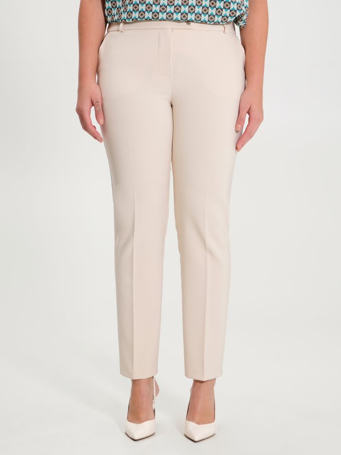 Curvy Beige Trousers with Smock Stitching  Rinascimento