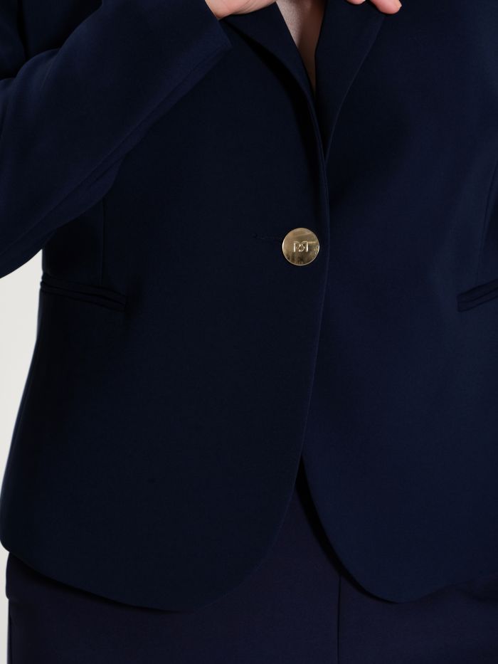 Curvy One-Button Navy Blue Jacket   Rinascimento