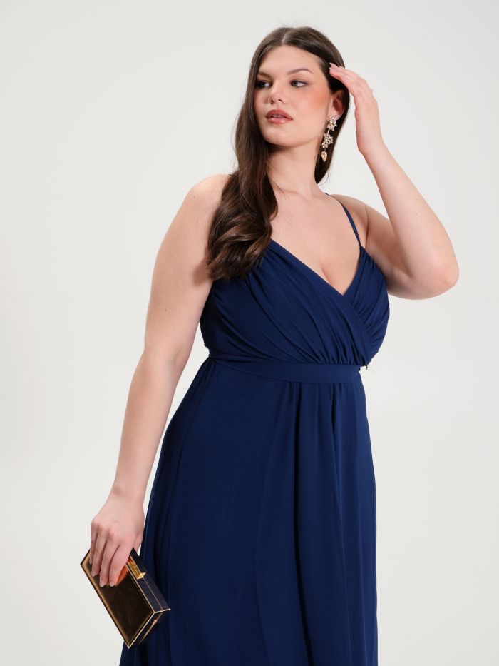 Robe curvy empire en crêpe georgette bleu marine  Rinascimento