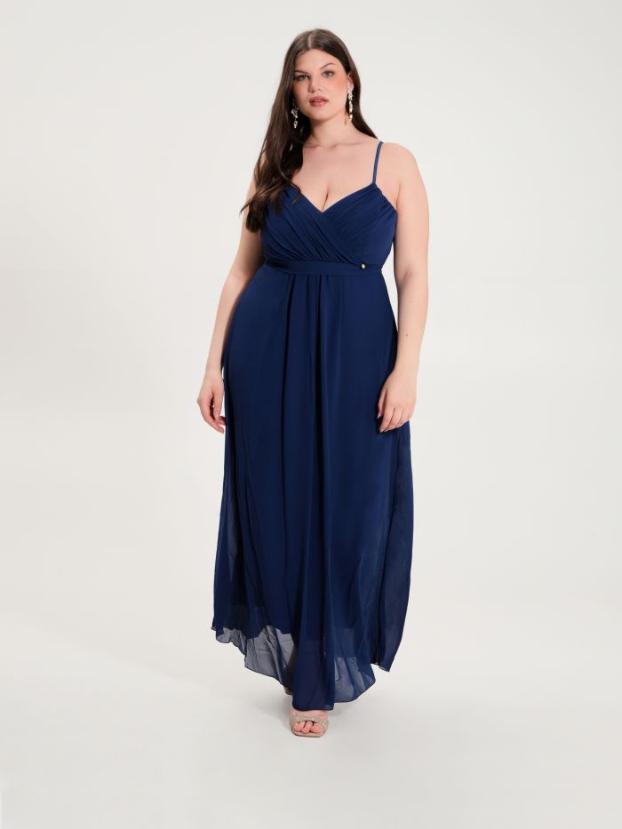 Curvy Georgette Empire-Waist Dress in Navy  Rinascimento