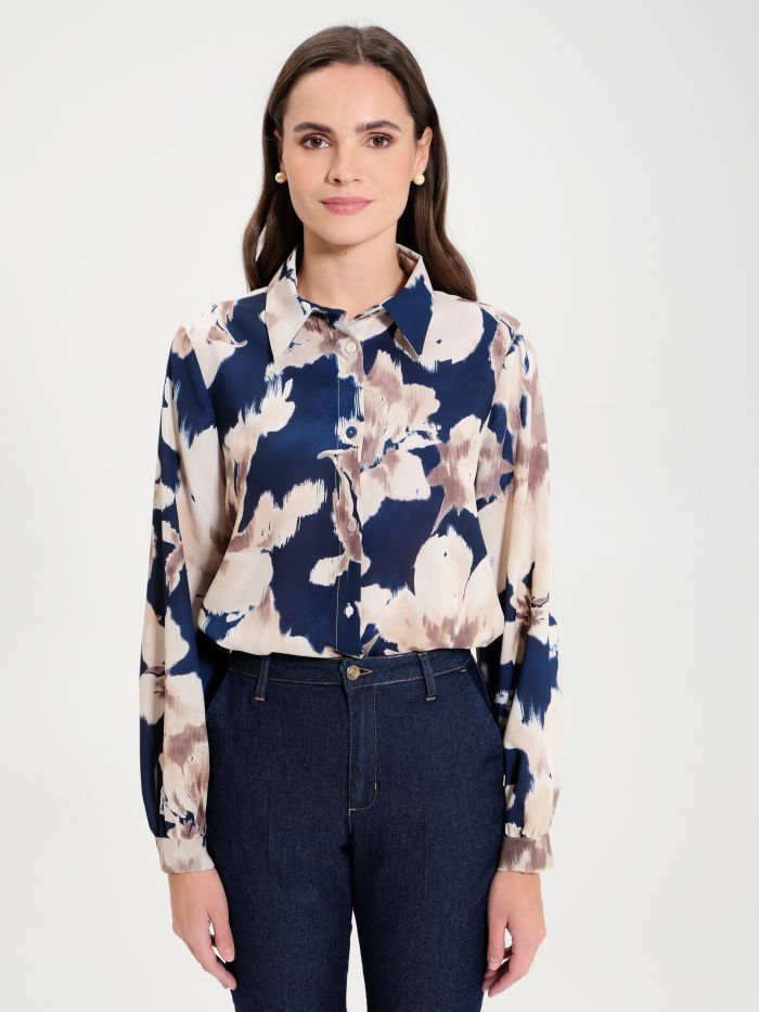 Camisa en georgette con estampado floral  Rinascimento