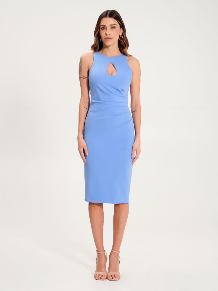 Light Blue Milano-Stitch Sheath Dress with Teardrop Neckline   Rinascimento
