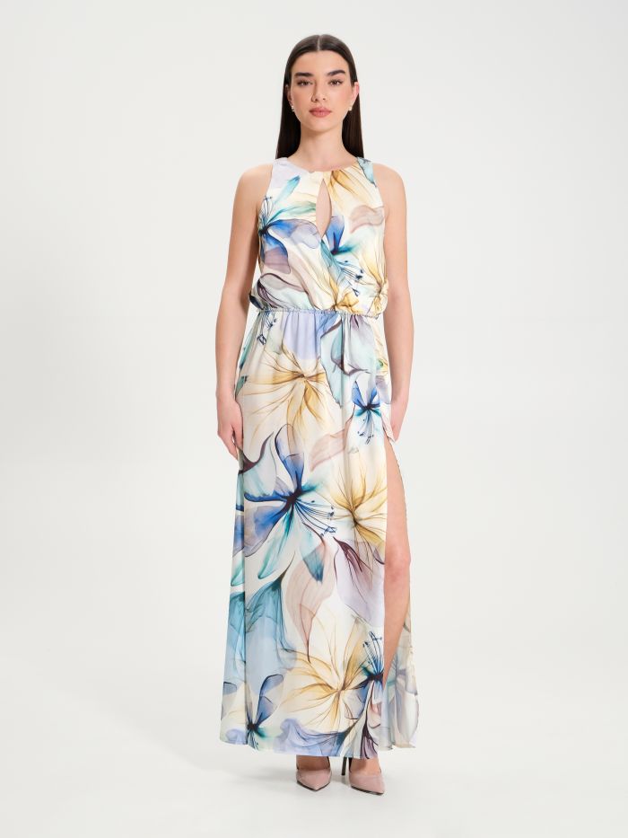 Langes Kleid mit mehrfarbigem Fantasie-Blumenmuster  Rinascimento