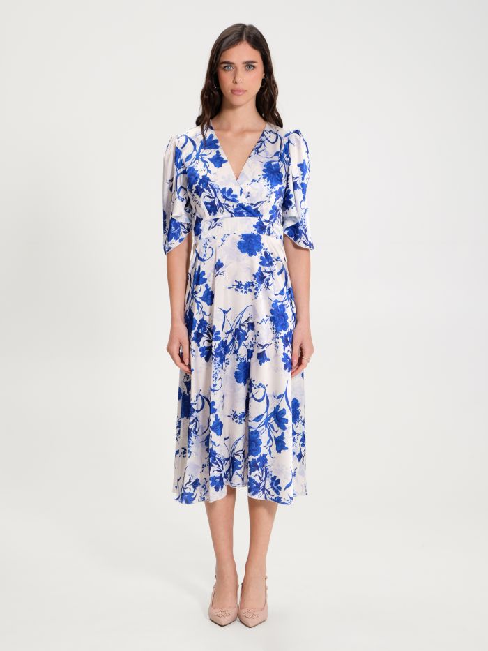 Midi-Kleid mit Blumenmuster in Blau   Rinascimento