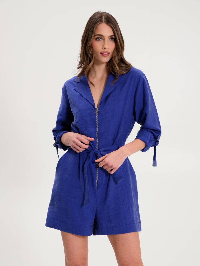 Blue Romper with Zip and Belt   Rinascimento