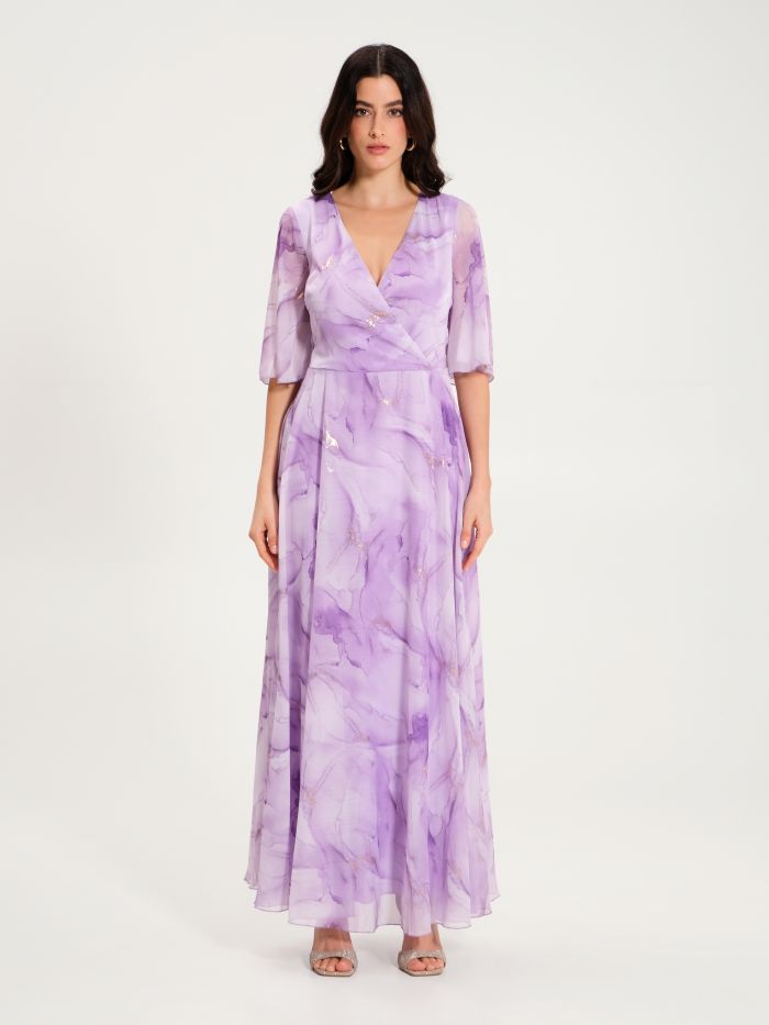 Lila Empire-Kleid mit schattiertem Print     Rinascimento