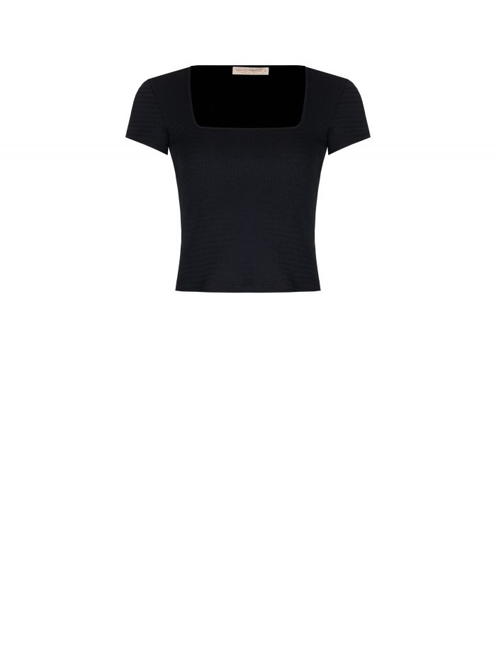 Camiseta cropped elástica en negro   Rinascimento