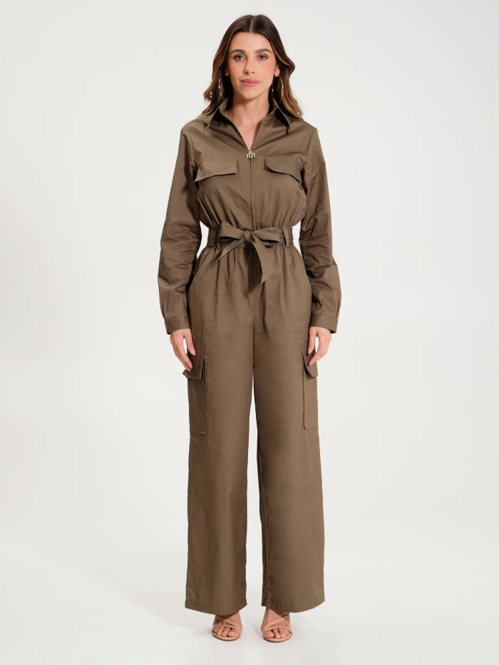 Military Green Utility Jumpsuit with Pockets  Rinascimento