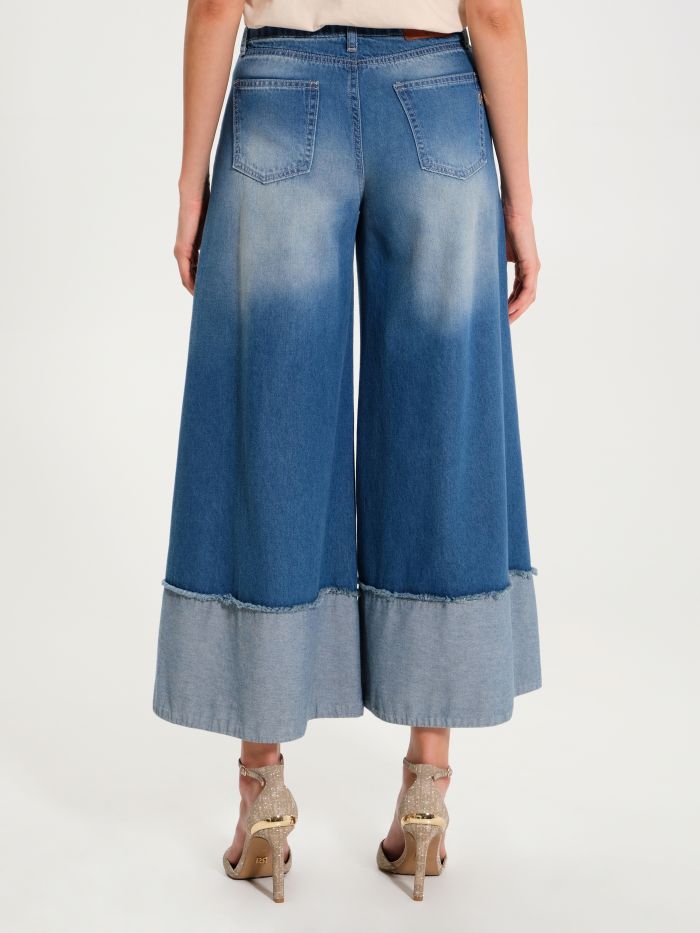 Blue Cropped Flared Jeans with Hem  Rinascimento
