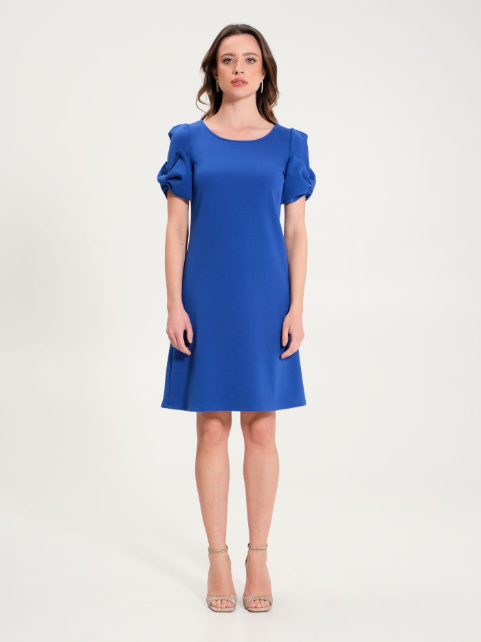 A-line Dress with China Blue Bow  Rinascimento