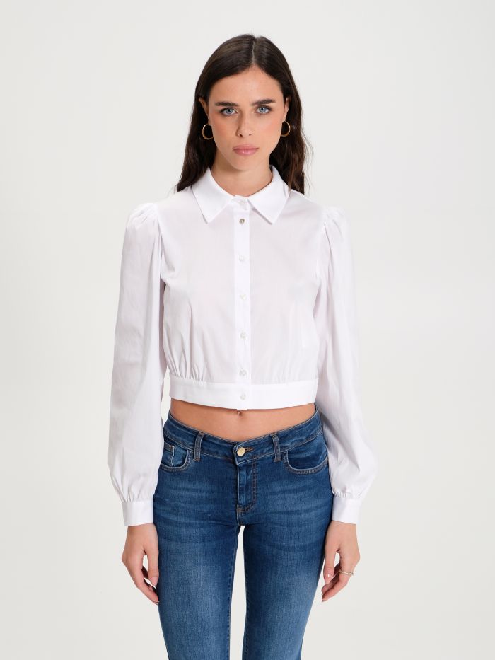 Slim-fit Cropped Shirt in White Cotton  Rinascimento