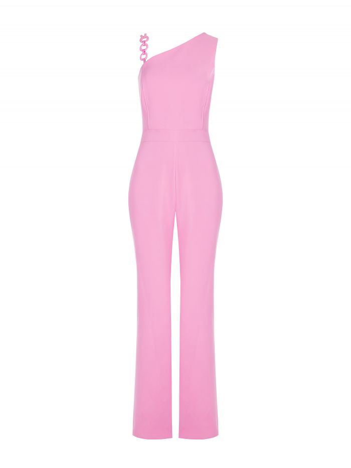 One-shoulder Jumpsuit with Pink Chain  Rinascimento