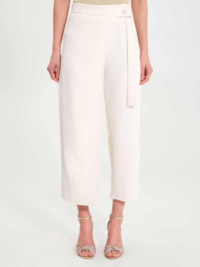 Pantaloni Crop in Cadi a Portafoglio Bianco Panna   Rinascimento