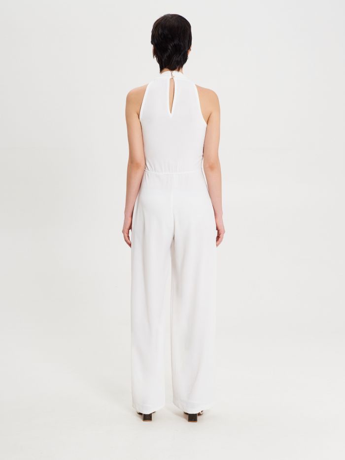 White Palazzo Jumpsuit with Knot det_2