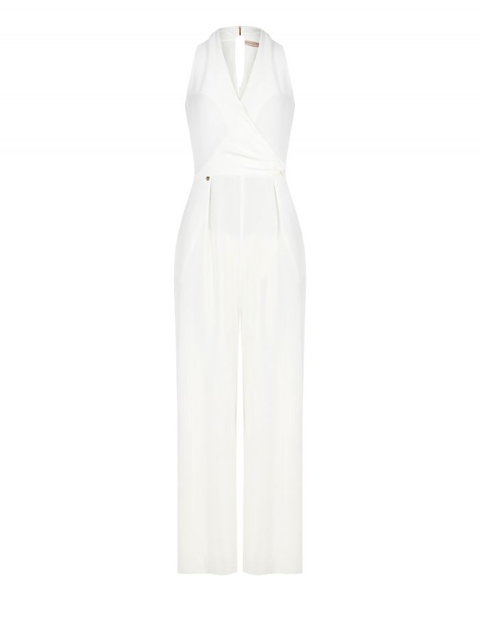 White Palazzo Jumpsuit with Knot det_4