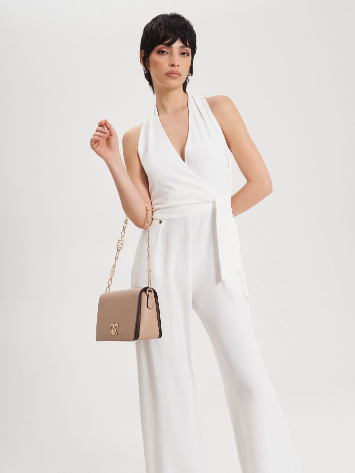 White Palazzo Jumpsuit with Knot in_i7