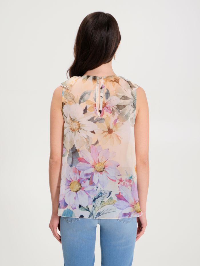 Blusa multicolor con estampado de flores y volantes   Rinascimento