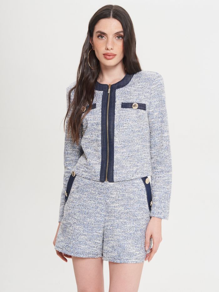 Veste en tweed avec empiècement en denim bleu  Rinascimento