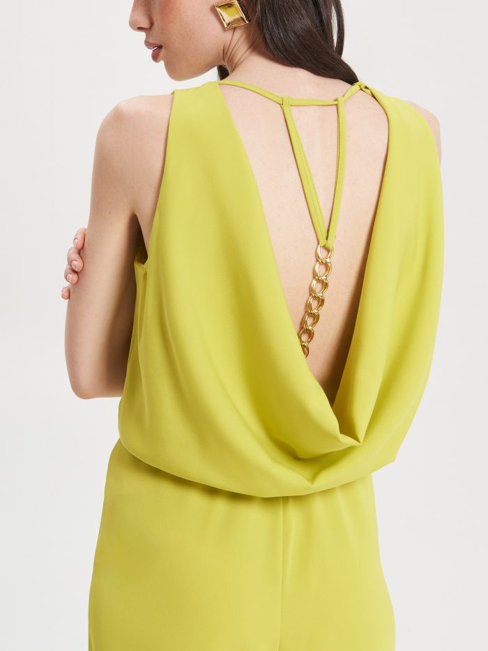 Lime Jumpsuit with Cowl Neck and Jewelled Straps  Rinascimento
