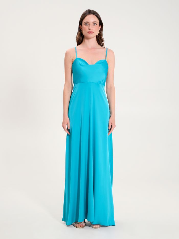 Long Satin Dress in Turquoise  Rinascimento